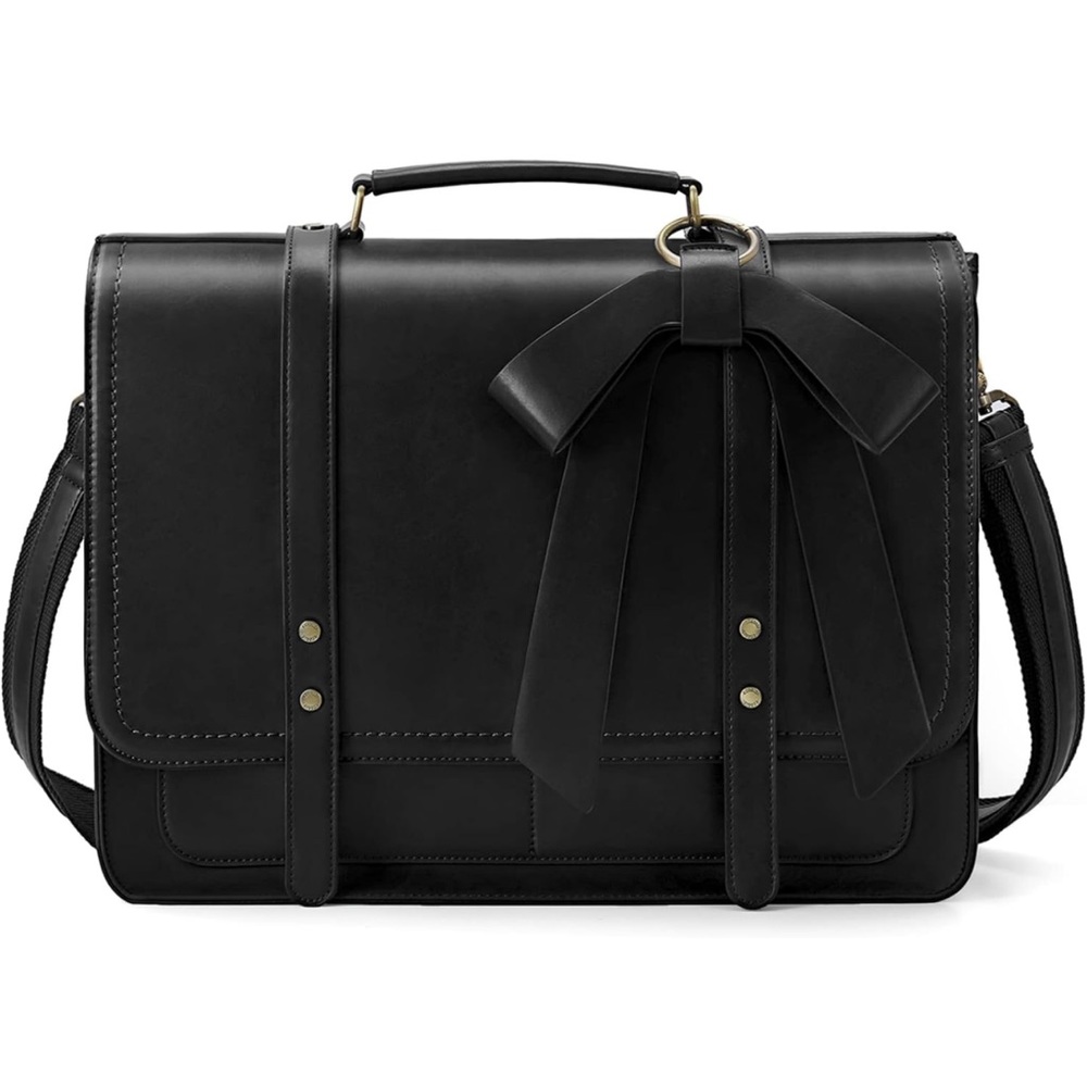 ECOSUSI Black Briefcase Vegan Leather Laptop Bag College Satchel 15.6" Laptop